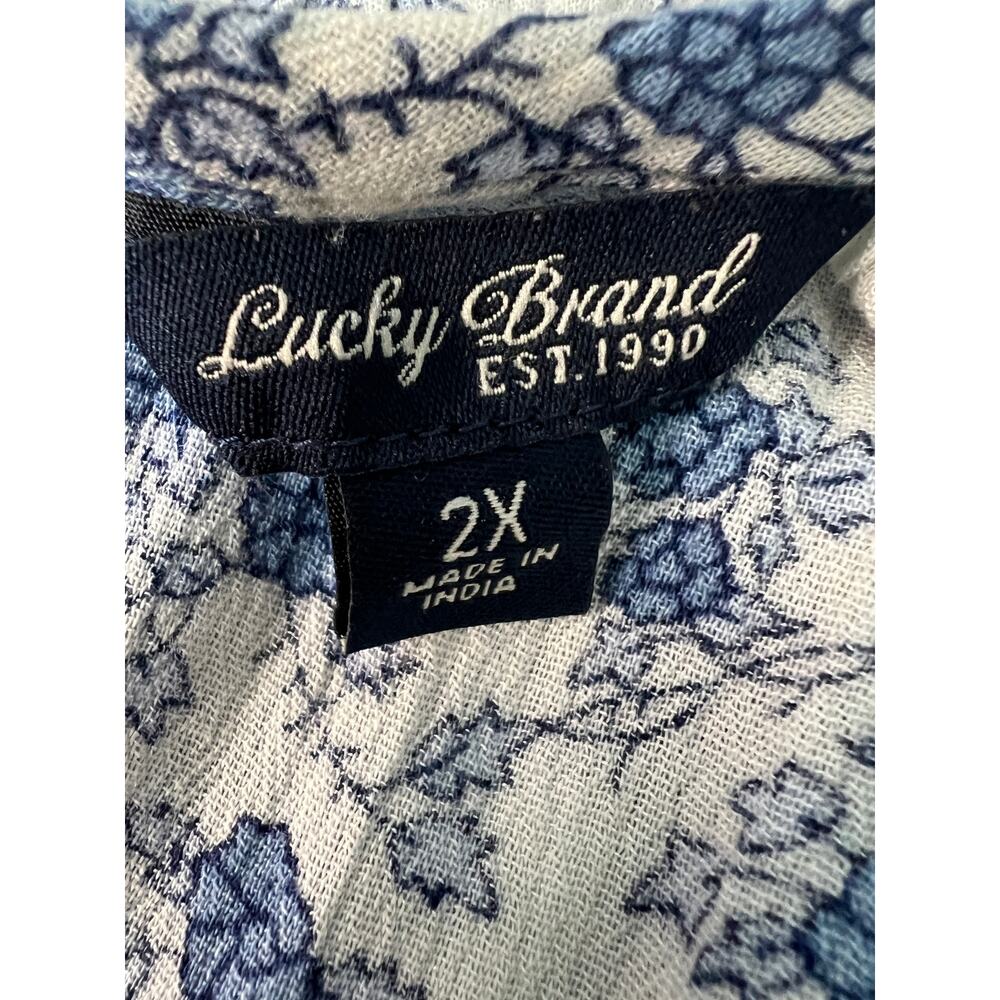 Lucky Brand Top Womens 2X Dark Floral Fairy Boho Tasseled Cotton Lightweight - Picture 2 of 12